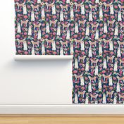 akita floral fabric dogs and florals flowers fabric - navy