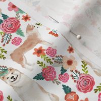 akita floral fabric dogs and florals flowers fabric - white