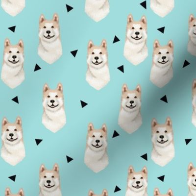 akita geometric fabric dogs and triangles design - blue tint