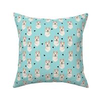 akita geometric fabric dogs and triangles design - blue tint