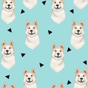 akita geometric fabric dogs and triangles design - blue tint