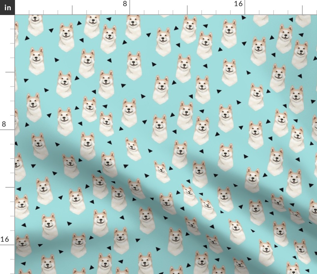 akita geometric fabric dogs and triangles design - blue tint