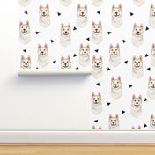 akita geometric fabric dogs and triangles design  - white