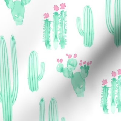 17-15K Large Scale Cactus Watercolor || Pink Mint Jade Green White Succulent Southwest Saguaro_Miss Chiff Designs