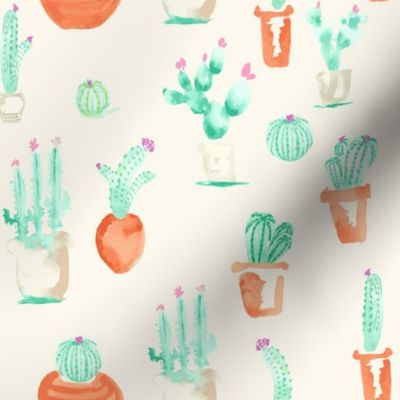 Watercolor Southwest Cactus Succulent || Cream Beige  Terra Cotta Green_Miss Chiff Designs