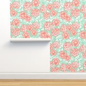 roses fabric // coral and mint nursery fabric roses florals design sweet flowers