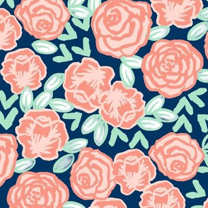 roses // coral and mint rose fabric nursery baby design sweet rose flowers