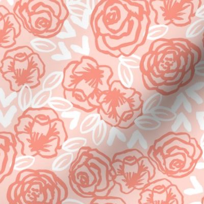 roses fabric // floral coral and blush flowers fabric baby nursery girls sweet flowers