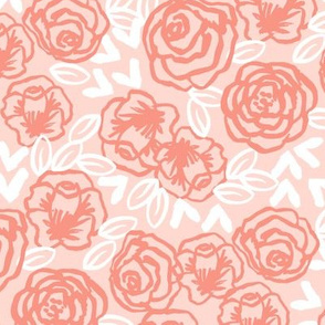 roses fabric // floral coral and blush flowers fabric baby nursery girls sweet flowers