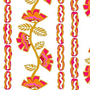 Inspired / Floral Vine / Stripe - Pink Orange Gold  