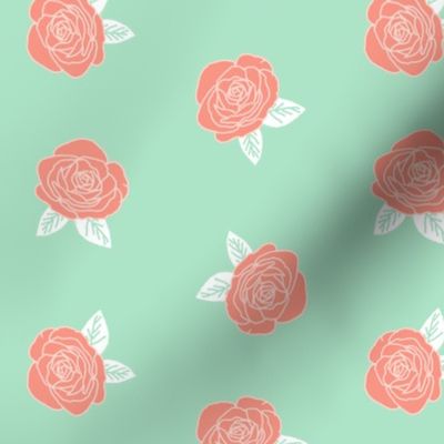rose fabric // coral and mint flowers fabric nursery baby design