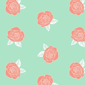 rose fabric // coral and mint flowers fabric nursery baby design