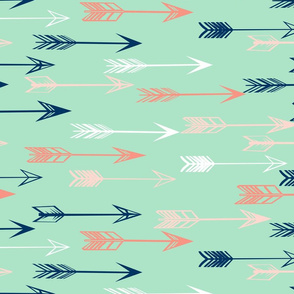arrows fabric // coral and mint nursery baby girls fabric - mint