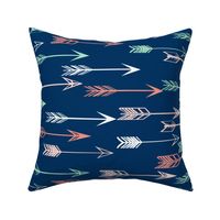 arrows fabric // coral and mint nursery baby girls fabric - navy
