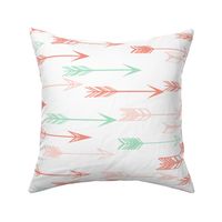 arrows fabric // coral and mint nursery baby girls fabric - white