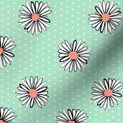 daisy fabric // mint and coral florals fabric flowers design