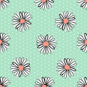 daisy fabric // mint and coral florals fabric flowers design