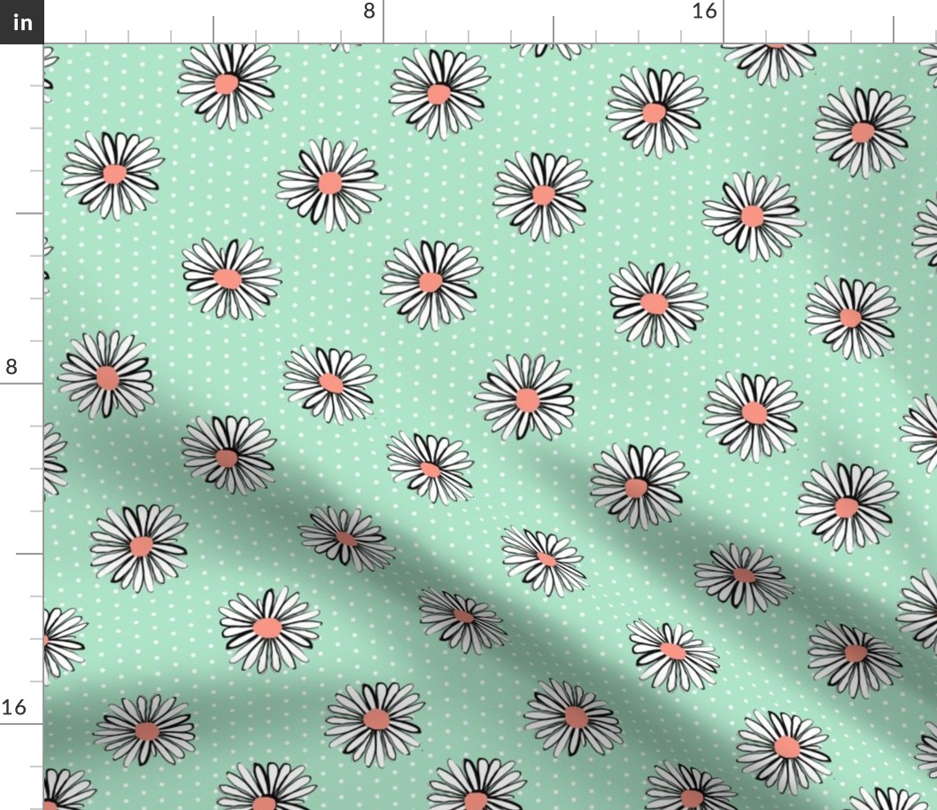 daisy fabric // mint and coral florals fabric flowers design