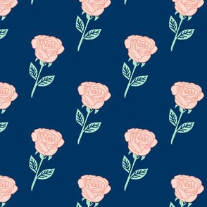 rose fabric // coral roses fabric florals baby nursery fabric - navy