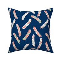 feathers fabric // girls coral mint and navy fabric baby nursery design by andrea lauren