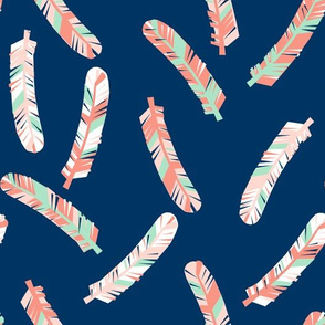 feathers fabric // girls coral mint and navy fabric baby nursery design by andrea lauren