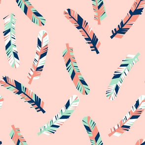 feathers fabric // girls coral mint and navy fabric baby nursery design by andrea lauren