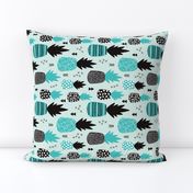 Awesome blue pineapple vintage summer fruit design in blue black and white flipped