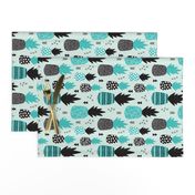 Awesome blue pineapple vintage summer fruit design in blue black and white flipped