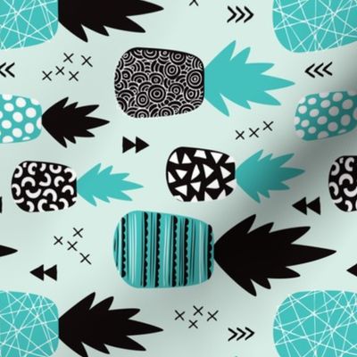 Awesome blue pineapple vintage summer fruit design in blue black and white flipped