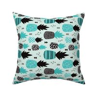 Awesome blue pineapple vintage summer fruit design in blue black and white flipped