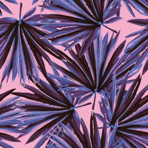 Tropical Palm Leaves in Electric Pink + Sea Blue