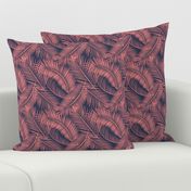 Tropical Palm Leaf Toss in Coral + Navy