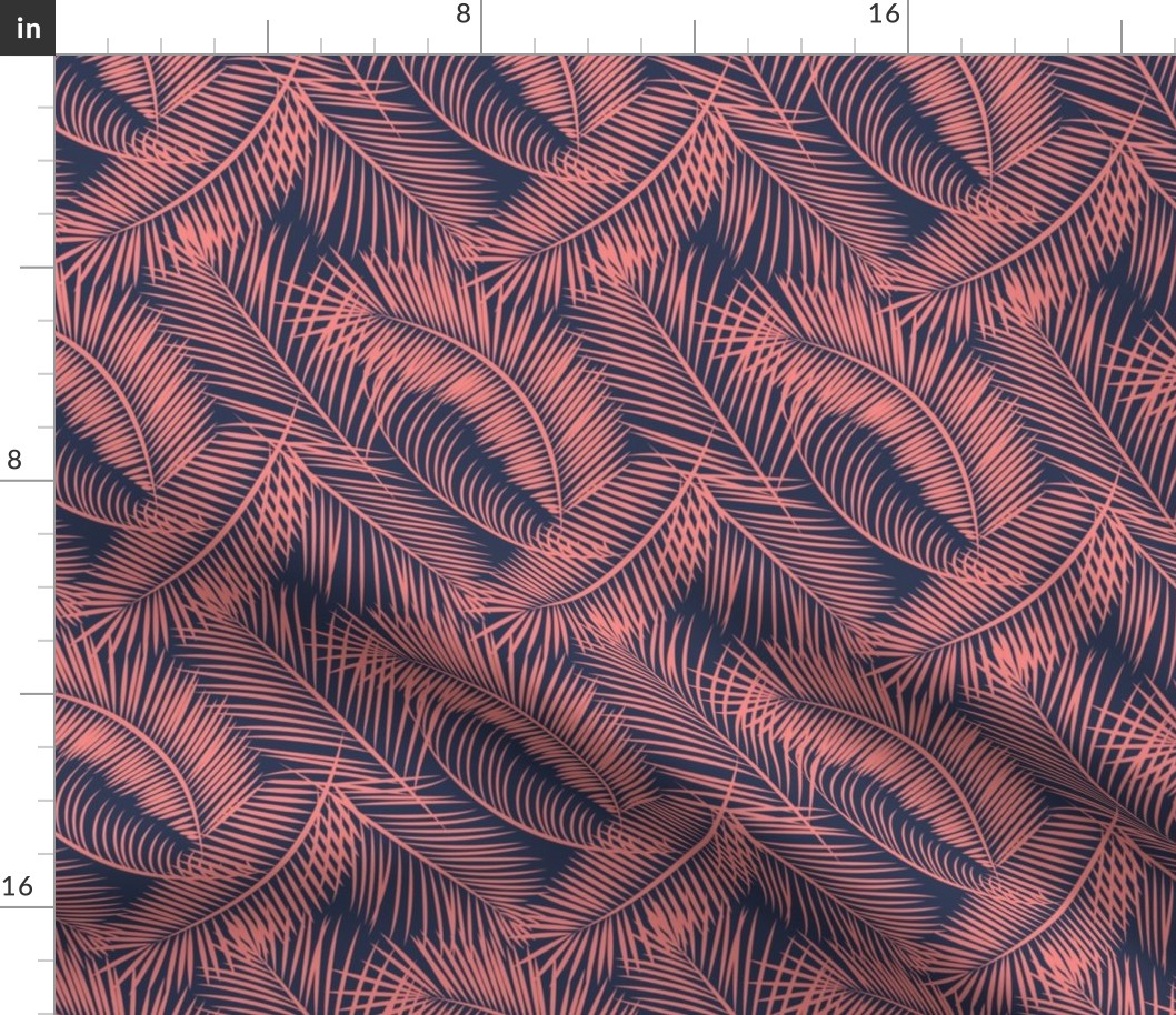 Tropical Palm Leaf Toss in Coral + Navy