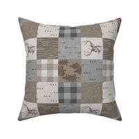3”  Rustic Buck Wholecloth Quilt - Soft Brown And grey - ROTATED