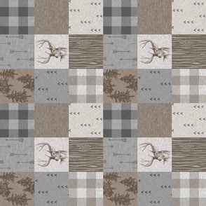 3”  Rustic Buck Wholecloth Quilt - Soft Brown And grey - ROTATED