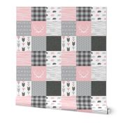 Wholecloth Quilt  - Bears in Pink and Grey - Baby Girl Woodland