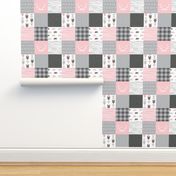 Wholecloth Quilt  - Bears in Pink and Grey - Baby Girl Woodland