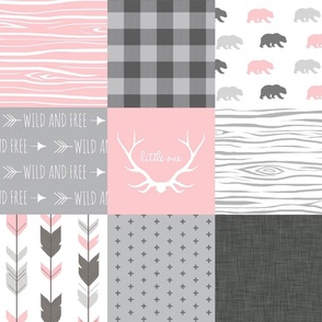 Wholecloth Quilt  - Bears in Pink and Grey - Baby Girl Woodland