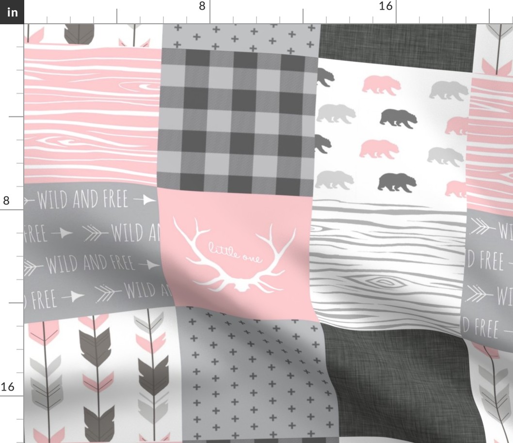 Wholecloth Quilt  - Bears in Pink and Grey - Baby Girl Woodland