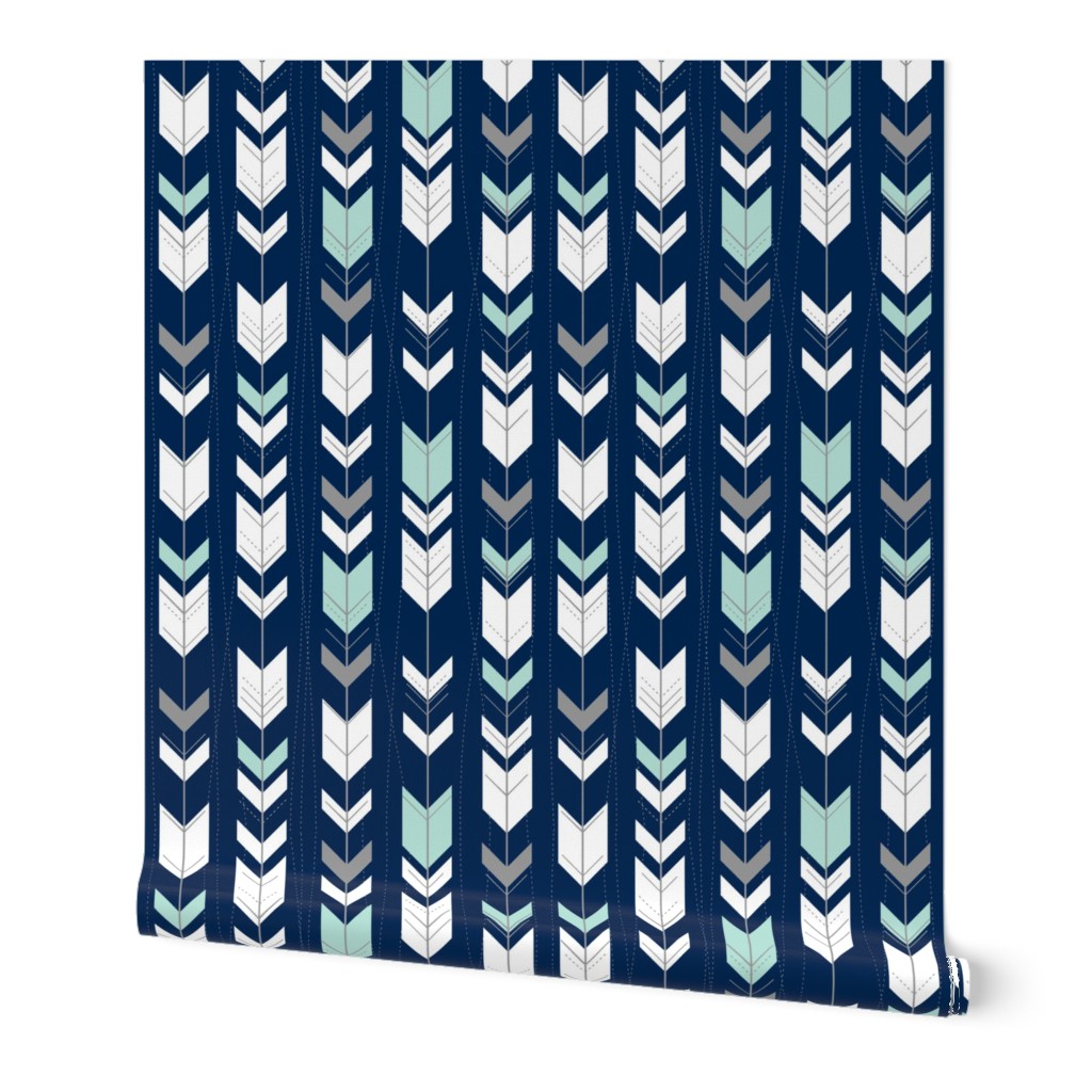 tribal arrows // mint and grey on indigo