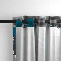 Wholecloth Quilt - Fox and Deer in teal, gray, and black with plaid and arrows