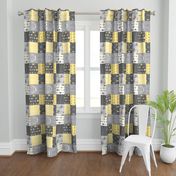 Patchwork Deer in yellow and greys - Rotated - Cheater Quilt - Woodland Baby - Gender Neutral