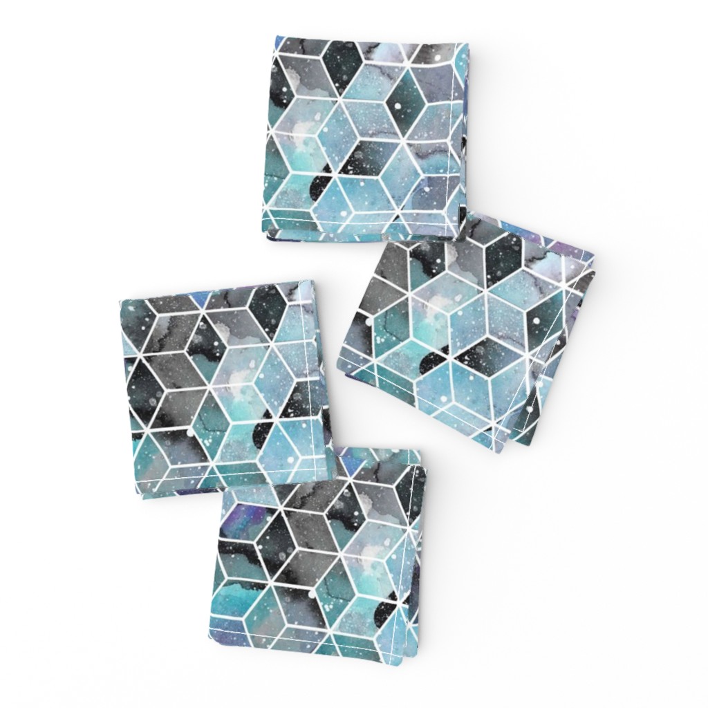 Blue Watercolour Space Hexagons