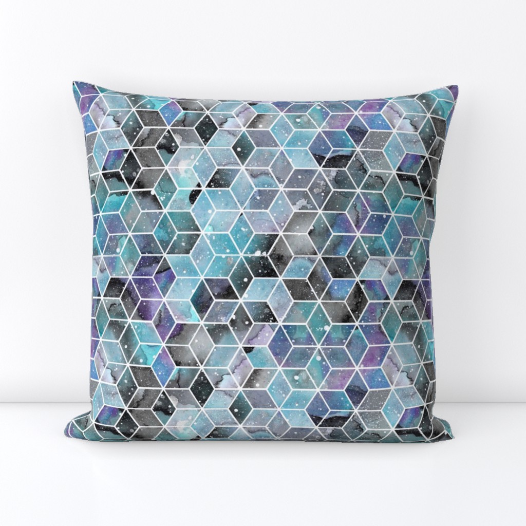 Blue Watercolour Space Hexagons