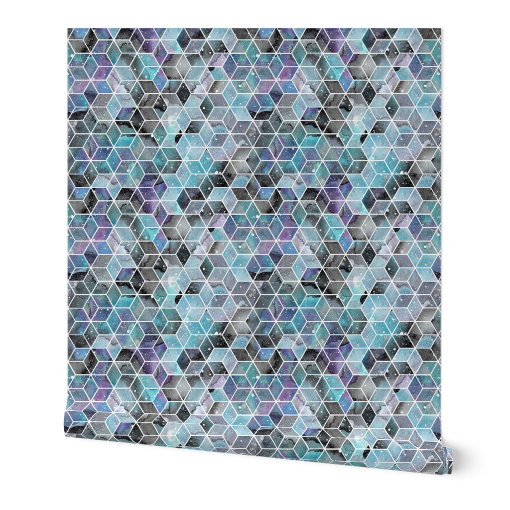 Blue Watercolour Space Hexagons