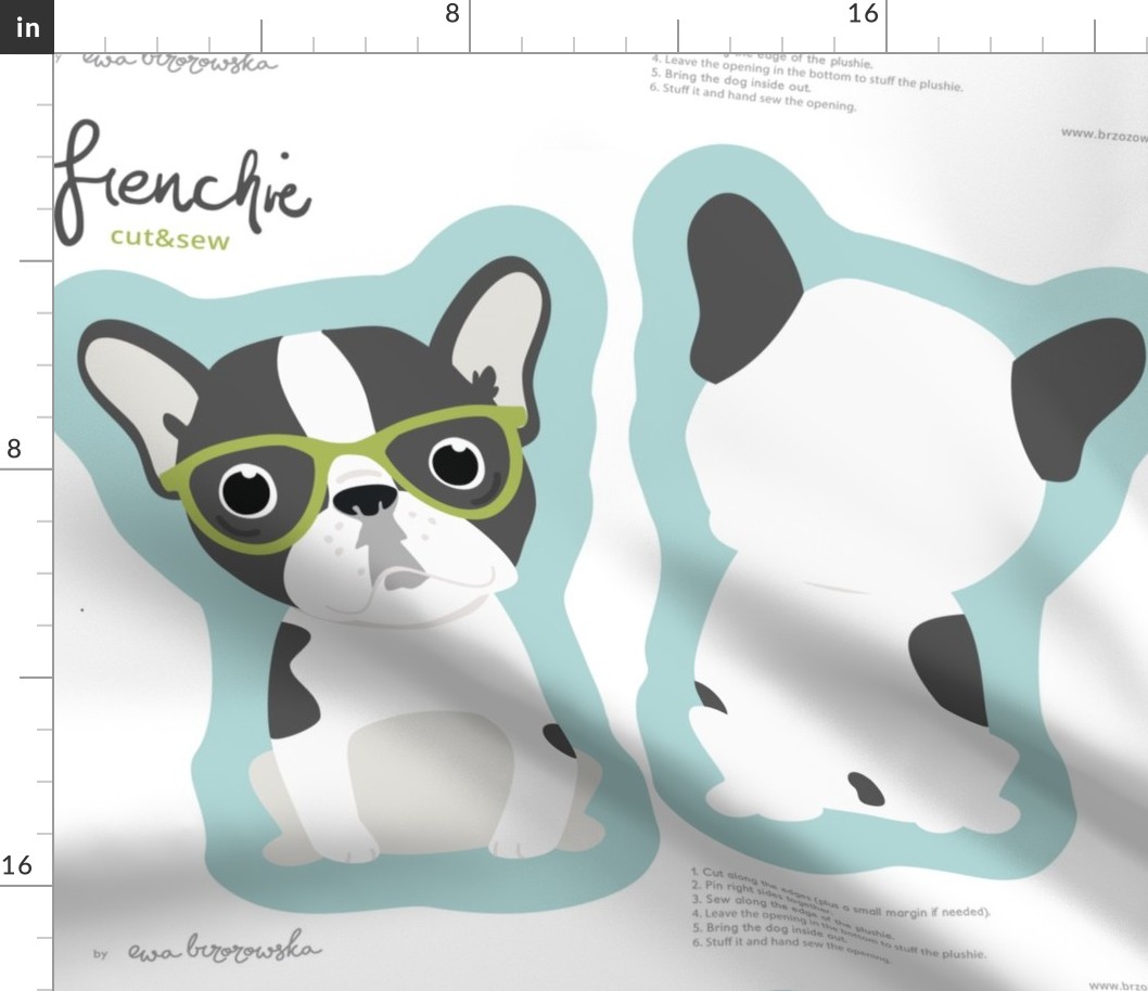 Frenchie - with green glasses cut and sew plushie