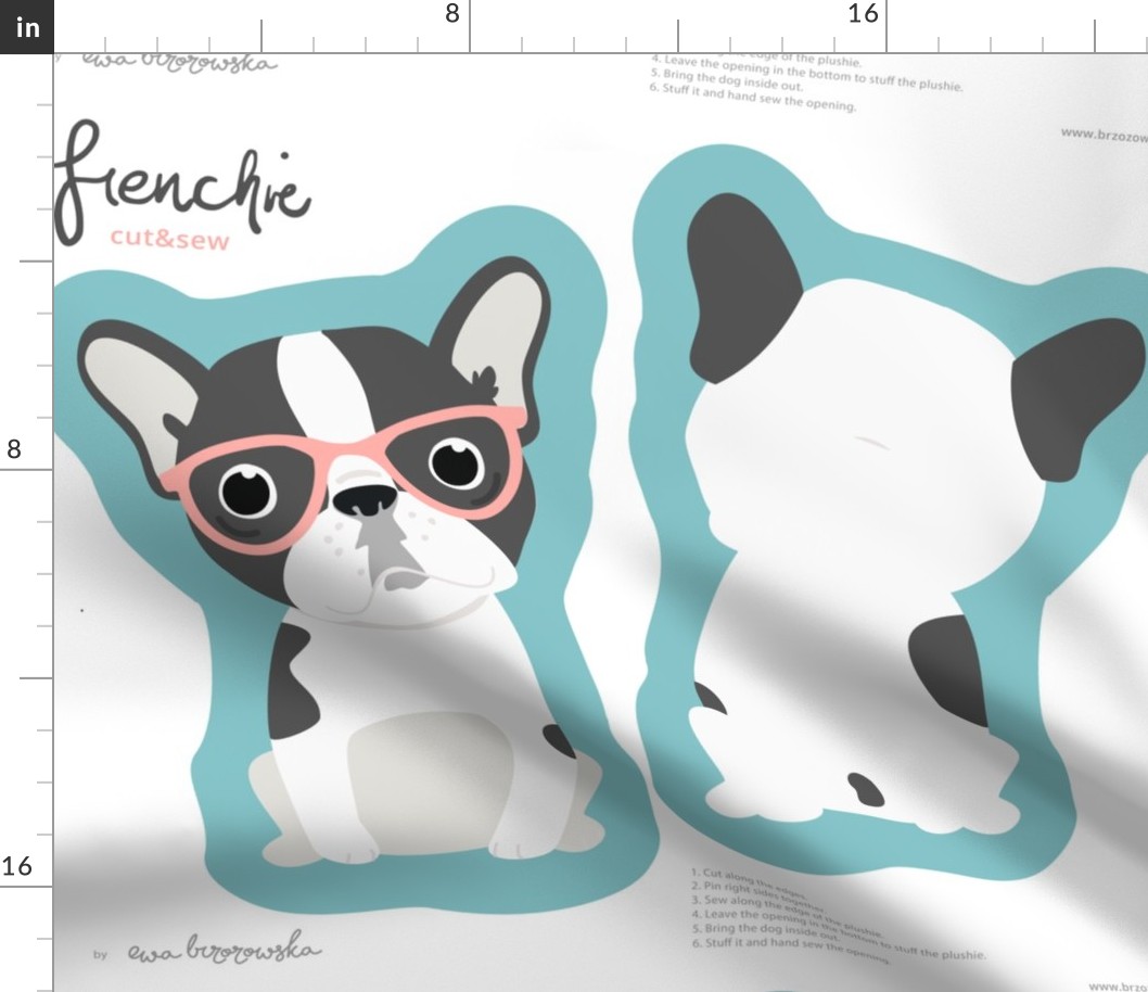 Frenchie - with pink glasses cut and sew plushie