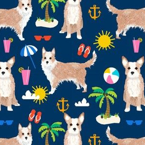portuguese podengo pequeno dog fabric summer beach design - navy