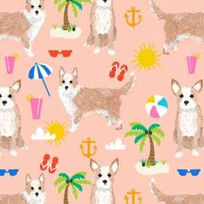 portuguese podengo pequeno dog fabric summer beach design - blush/peach