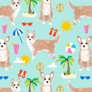 portuguese podengo pequeno dog fabric summer beach design - light blue